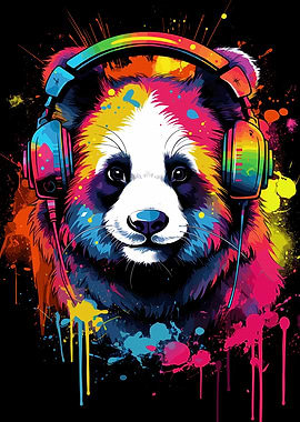 Panda With Headphones