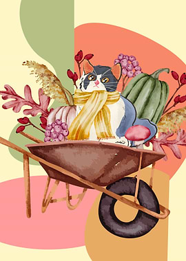 Pumpkin Cat Mid Century