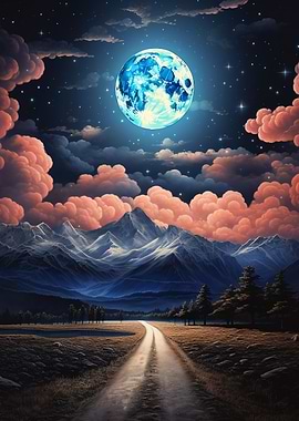 Mountain Field Road Moon