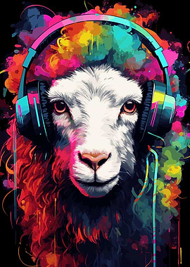 Sheep With Headphones