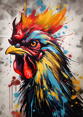 Colorful Rooster Splatter