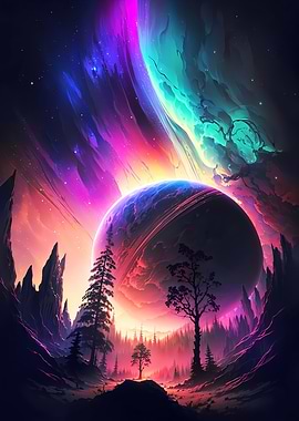 Aurora Sunset Mountain