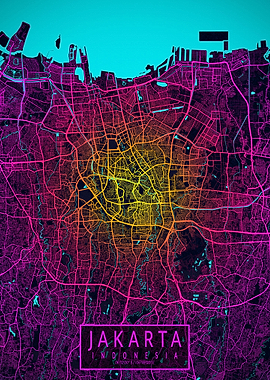 Jakarta City Map Neon