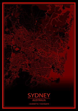 Sydney Black and Red Map
