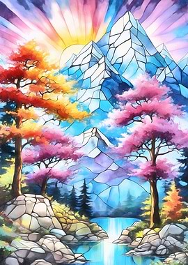 Mountains river and trees