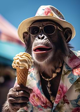 Monkey Eating Ice Cream