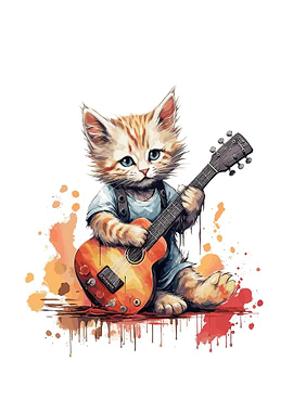 cat playing guitar