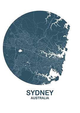 Sydney Circular Blue Map