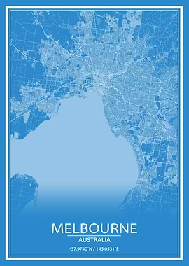 Melbourne Blue White Map