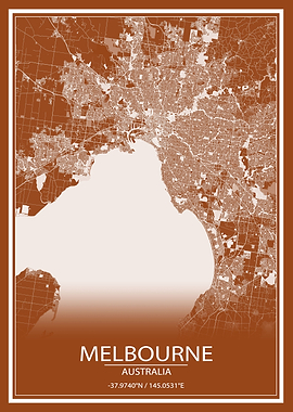 Melbourne Brown White Map