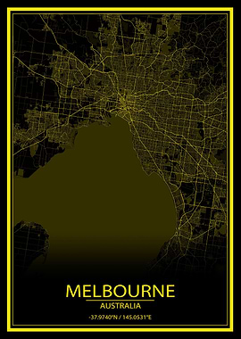 Melbourne Black Yellow Map