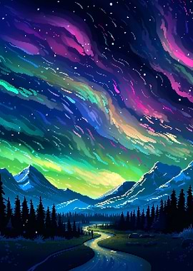 Alaska Aurora Pixel Art