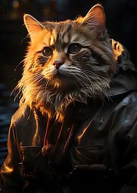 Cat Ficherman on a Lake