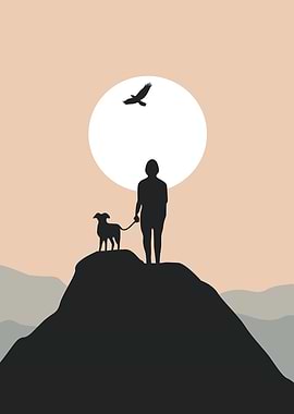 Silhouette Man Dog Sunset