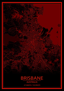 Brisbane Black and Red Map