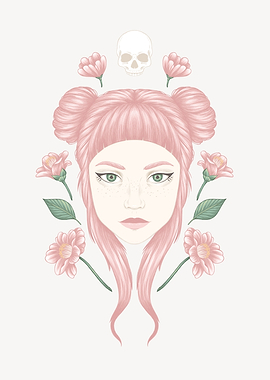 Pink Hair and Flowers