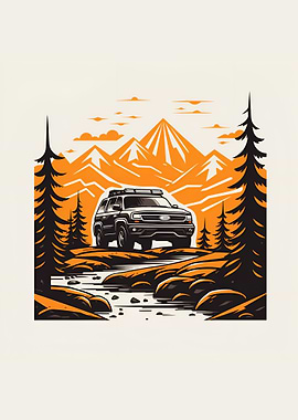 a suv in mountain vector