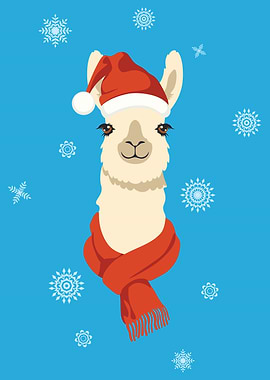Cute llama in red hat