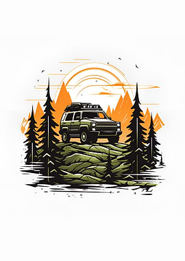 a suv in mountain vector