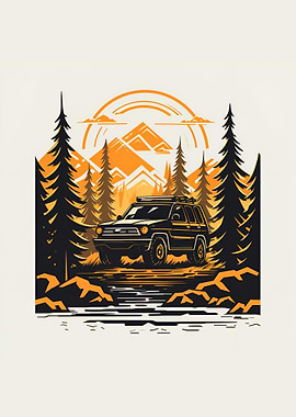 a suv in mountain vector