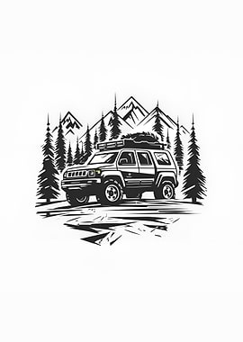 a suv in mountain vector