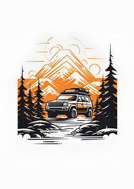 a suv in mountain vector