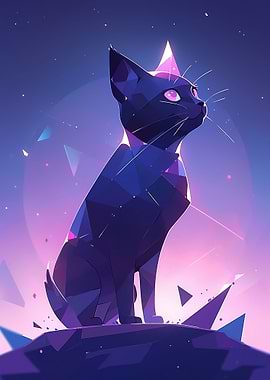 Polygon cat at night