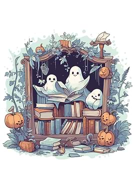 Cute Ghosts Reading Books