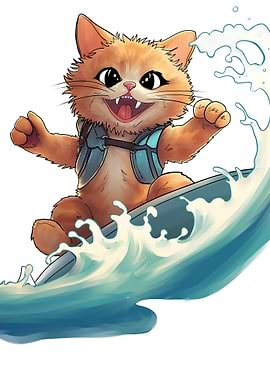 A surfing cat