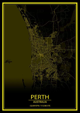 Perth Yellow and Black Map