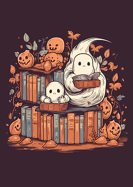 Cute Ghosts Reading Books