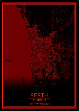 Perth Red and Black Map