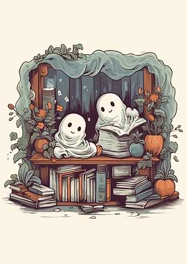 Cute Ghosts Reading Books
