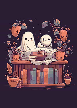 Cute Ghosts Reading Books