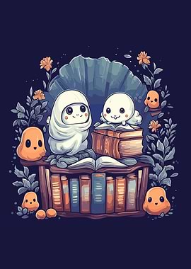 Cute Ghosts Reading Books