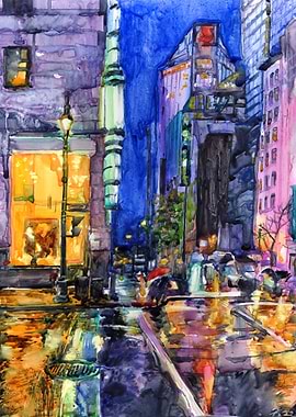 Downtown Montreal in Rain