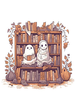 Cute Ghosts Reading Books
