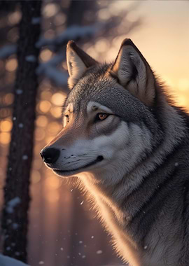Snow wolf sunrise