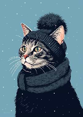 Cute Cat Winter Pixel Art