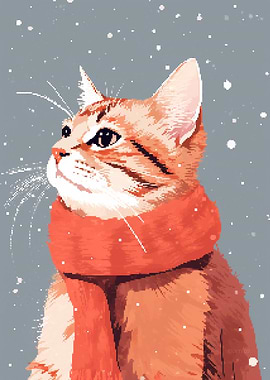 Cat Winter Snow Pixel Art