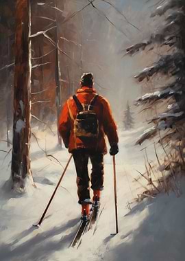 Oil Painting of a Skier