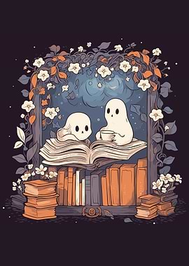 Cute Ghosts Reading Books