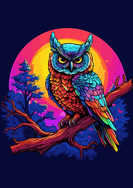 owl with colorful flowers