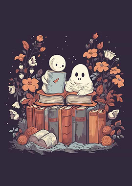 Cute Ghosts Reading Books