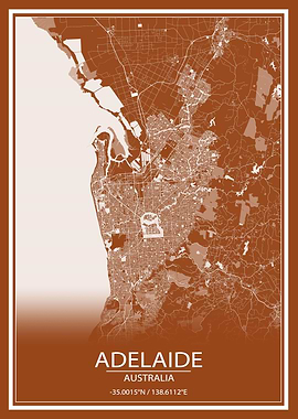 Adelaide Brown White Map