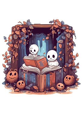 Cute Ghosts Reading Books