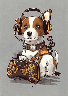 Steampunk gamer dog