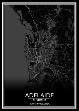 Adelaide Black City Map