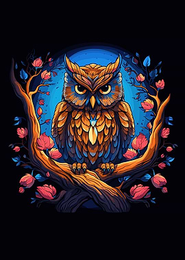 owl with colorful flowers