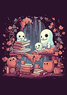 Cute Ghosts Reading Books